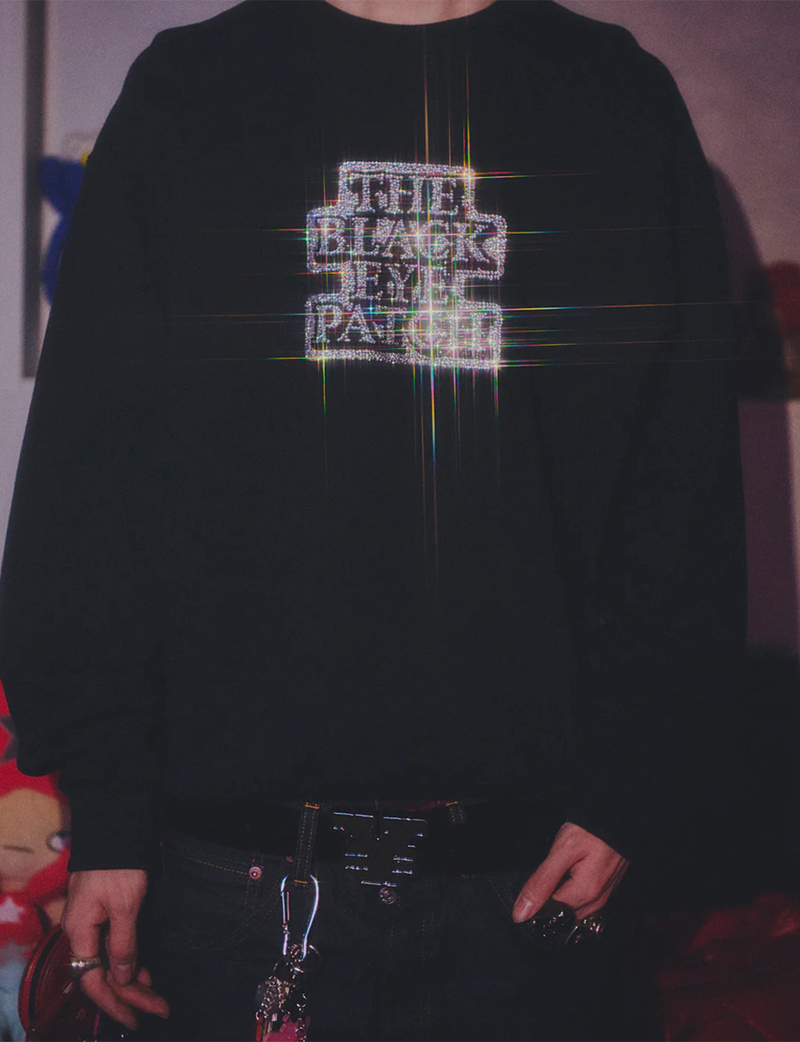 RHINESTONED OG LABEL CREW SWEAT