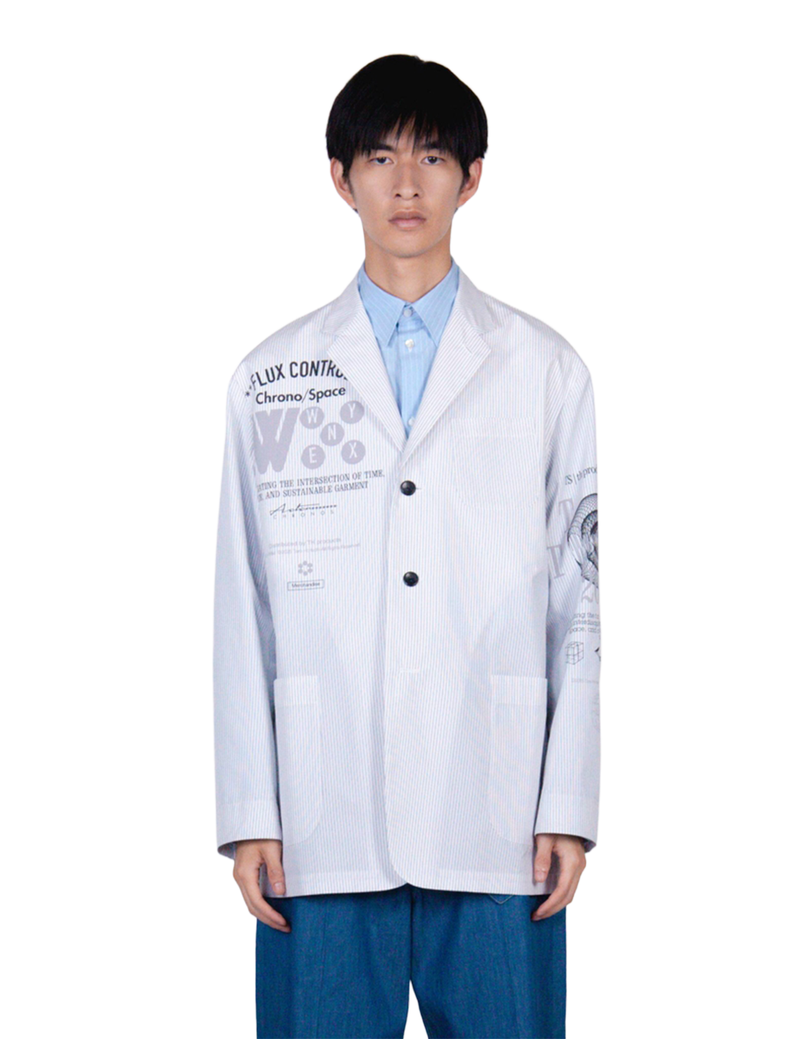 Graphic Print Oversized Jacket / white stripe