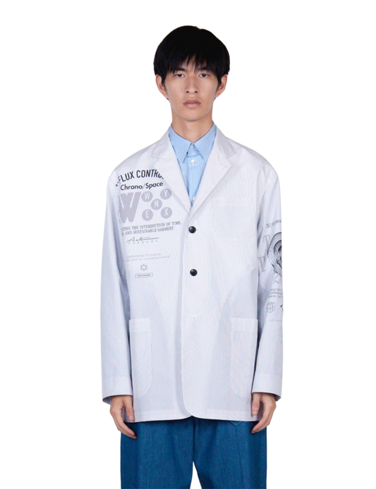 Graphic Print Oversized Jacket / white stripe
