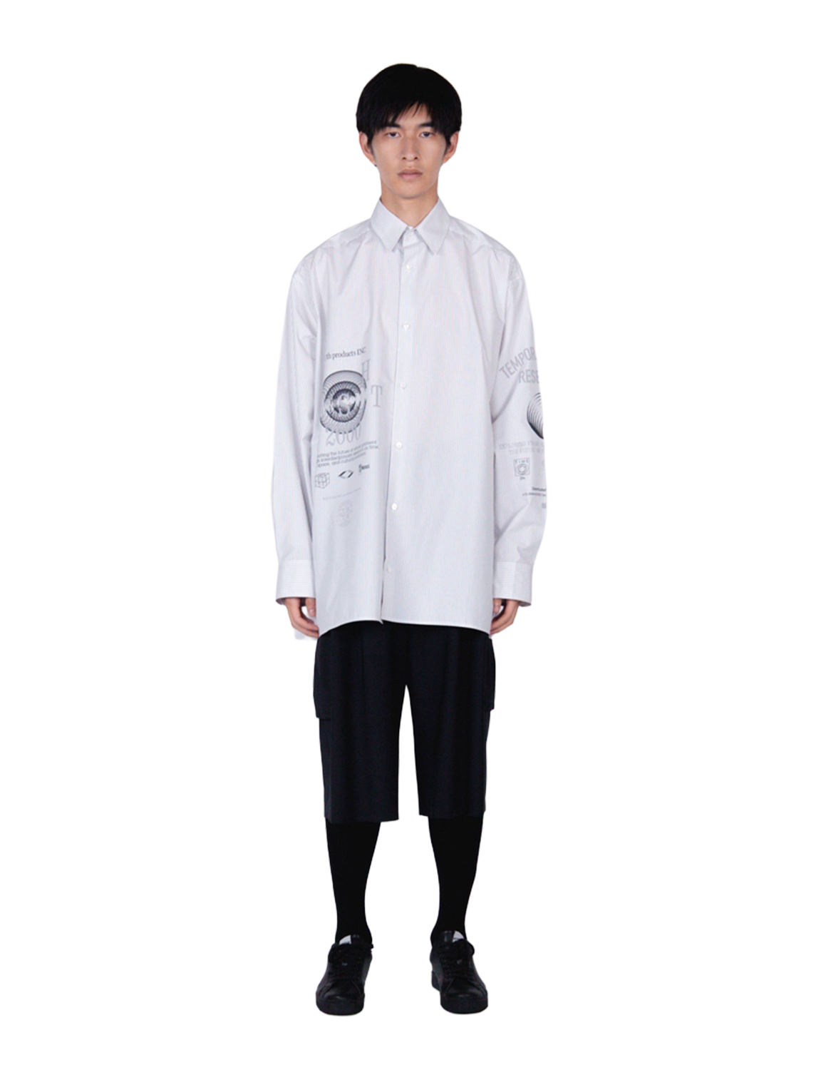 Graphic Print Oversized Shirt / pink stripe