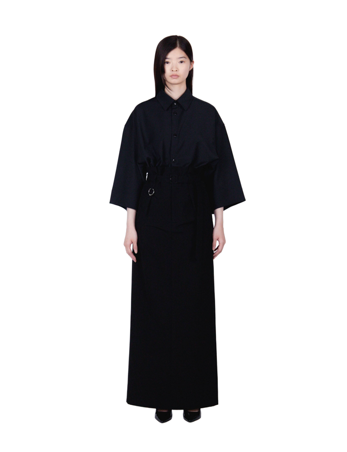 High Waist Belted Skirt / black