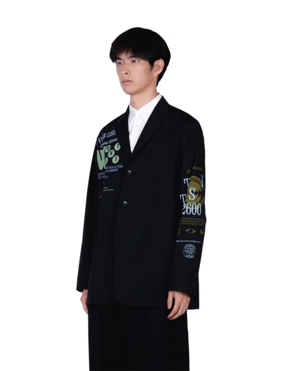 Graphic Print Oversized Jacket / black