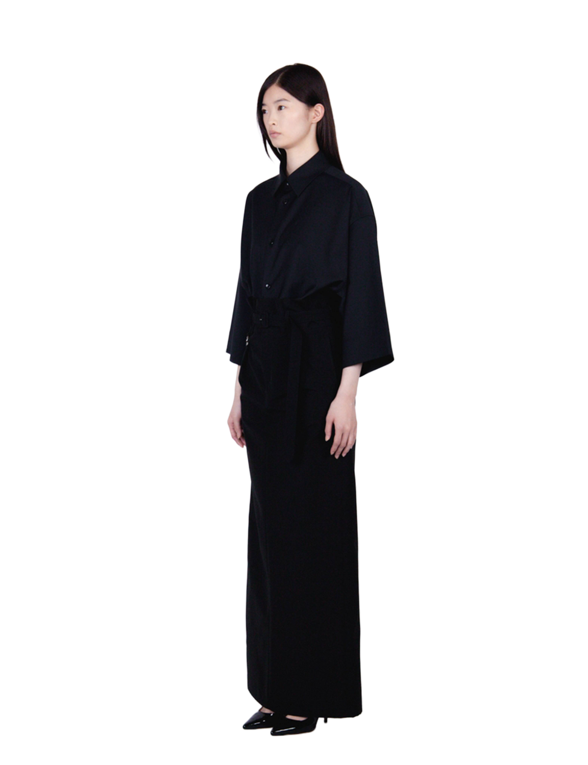 High Waist Belted Skirt / black