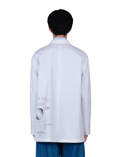 Graphic Print Oversized Jacket / white stripe