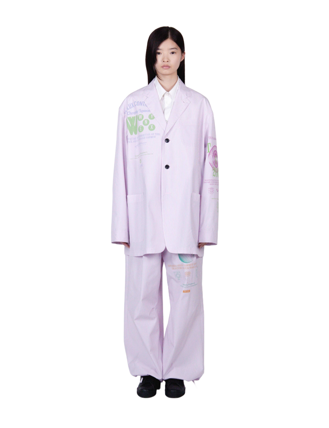 Graphic Print Oversized Jacket / white stripe