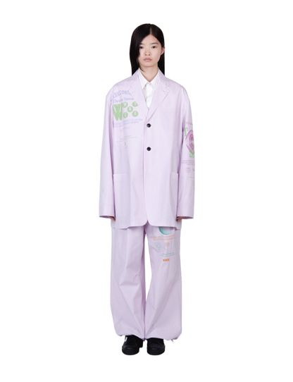 Graphic Print Oversized Jacket / white stripe