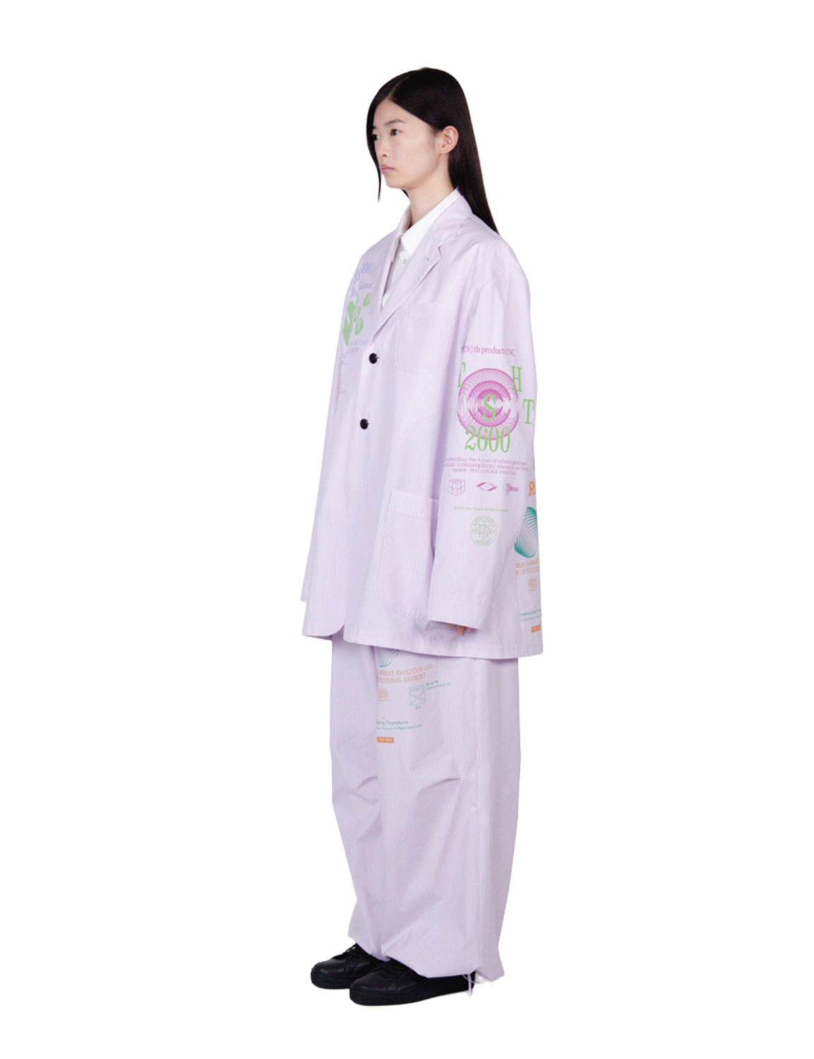 Graphic Print Oversized Jacket / white stripe