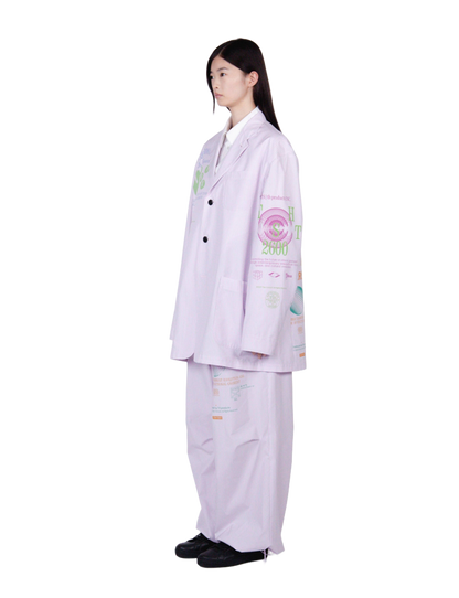 Graphic Print Oversized Jacket / white stripe