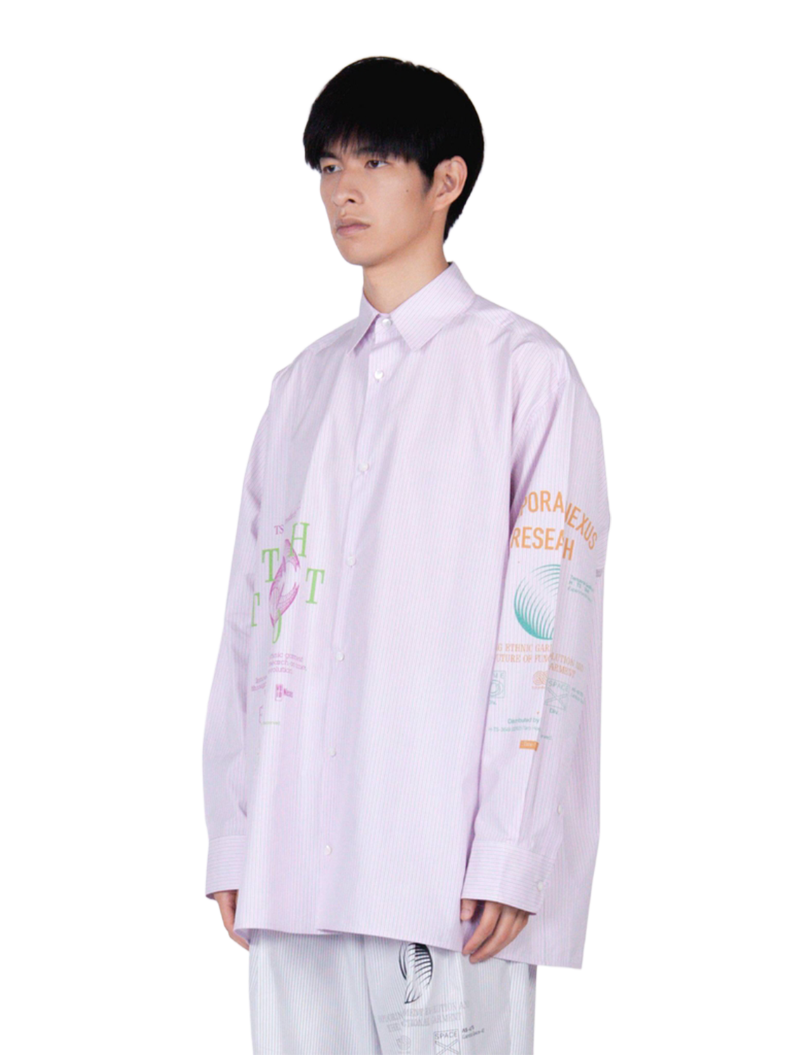 Graphic Print Oversized Shirt / pink stripe