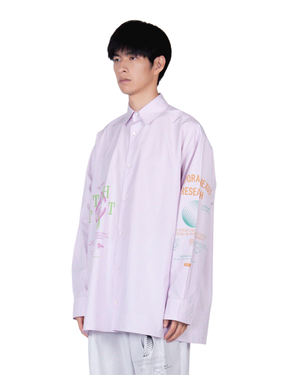 Graphic Print Oversized Shirt / pink stripe