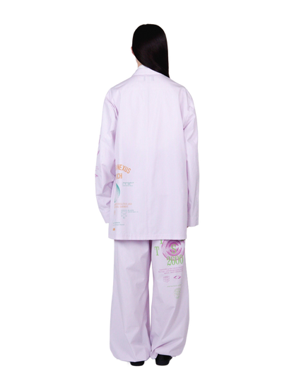 Graphic Print Oversized Jacket / white stripe