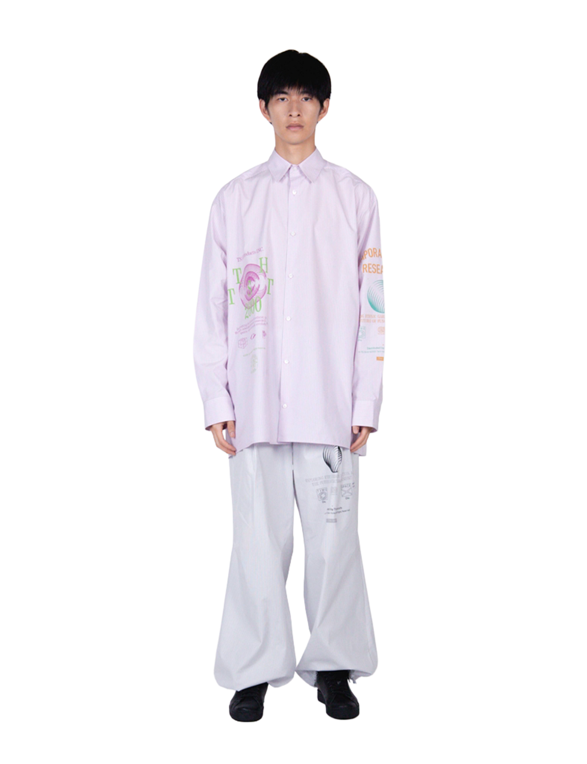 Graphic Print Oversized Shirt / pink stripe