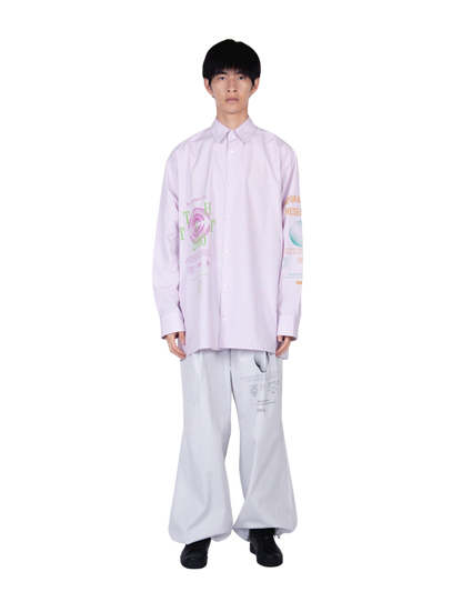 Graphic Print Oversized Shirt / pink stripe
