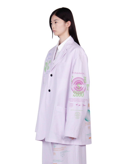 Graphic Print Oversized Jacket / white stripe