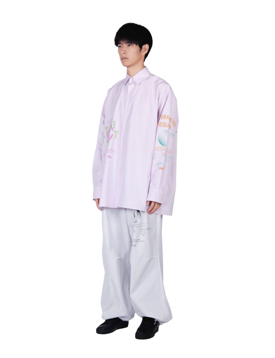 Graphic Print Oversized Shirt / pink stripe