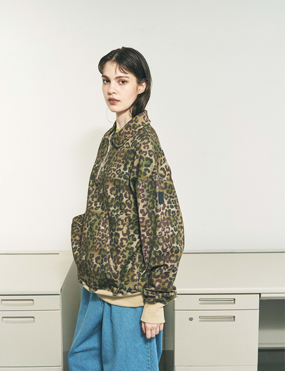 HALF-ZIP COLLAR SWEATSHIRT LEOPARD