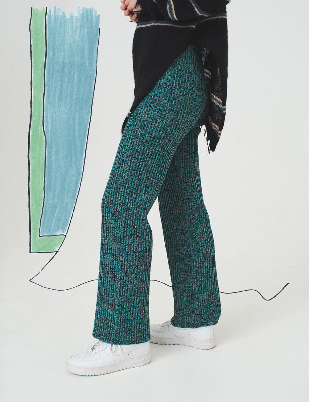 mixed color knit trousers / green