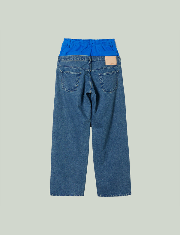 easy layered denim trousers / blue