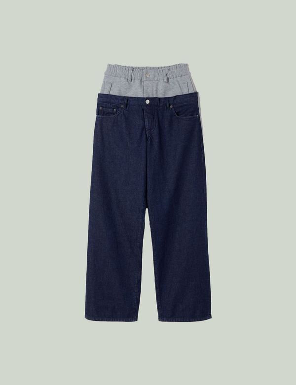 easy layered denim trousers / indigo