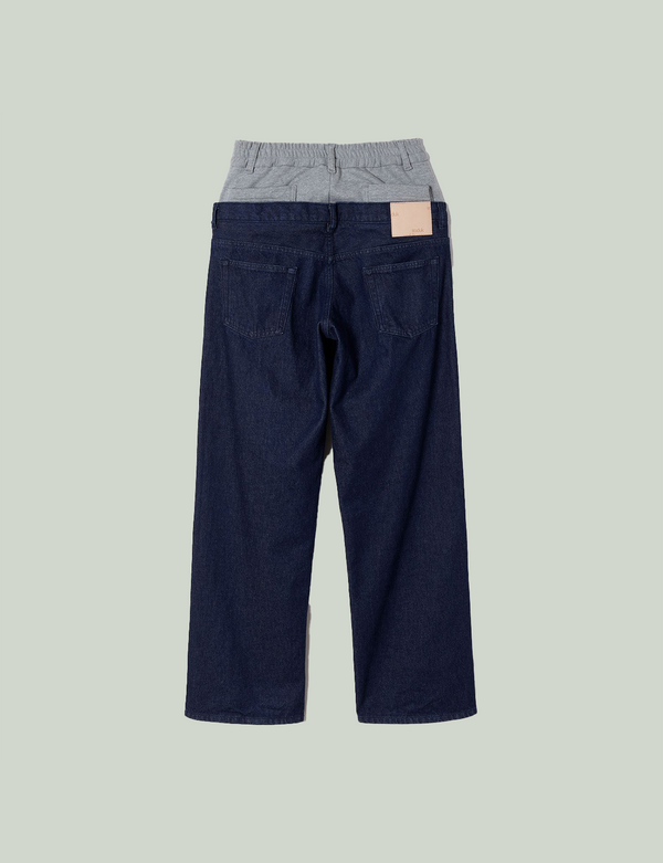 easy layered denim trousers / indigo