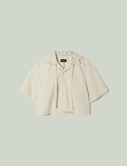open collar hoodie shirt / ivory