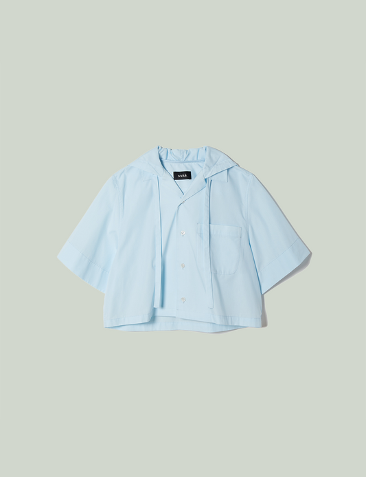 open collar hoodie shirt / blue