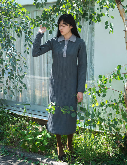 knit polo one piece / gray