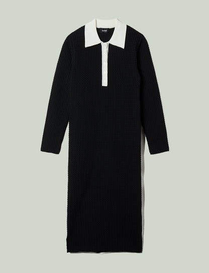 knit polo one piece / black