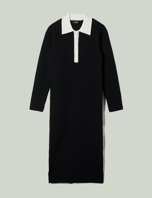 knit polo one piece / black