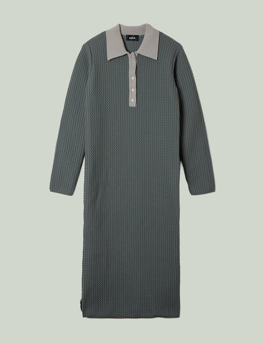 knit polo one piece / gray