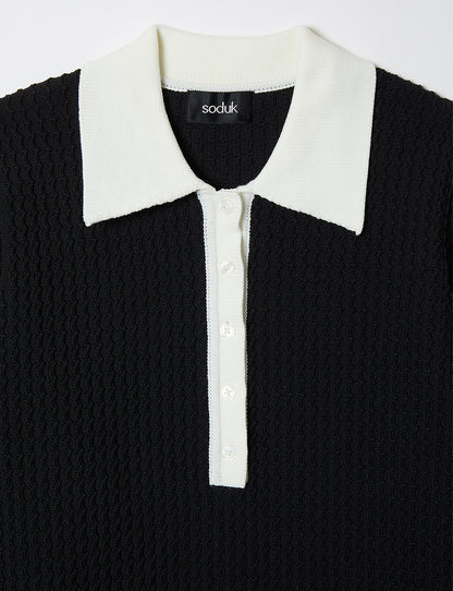 knit polo one piece / black