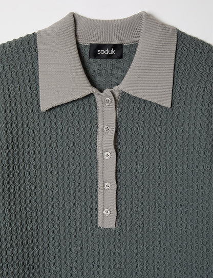 knit polo one piece / gray