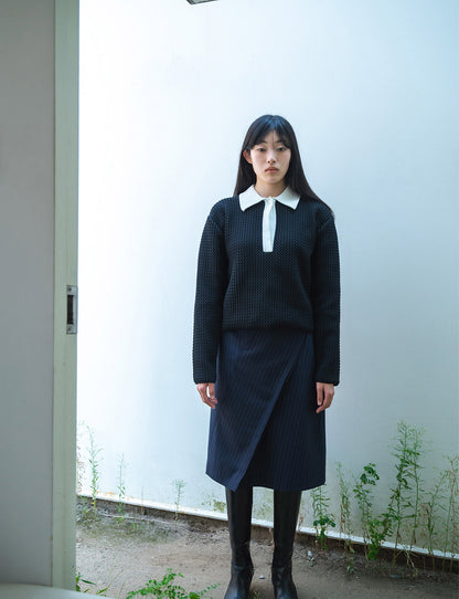 knit polo top / black