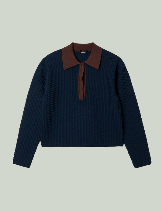 knit polo top / navy