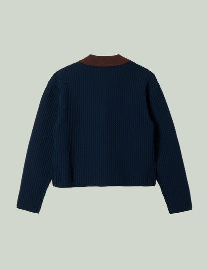 knit polo top / navy