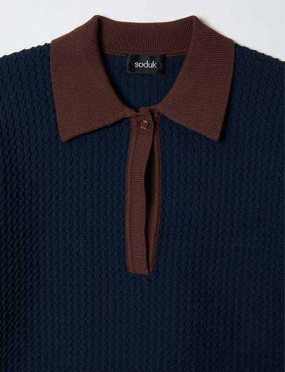 knit polo top / navy