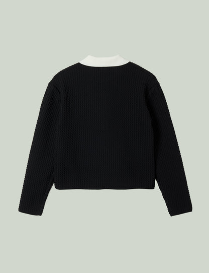 knit polo top / black