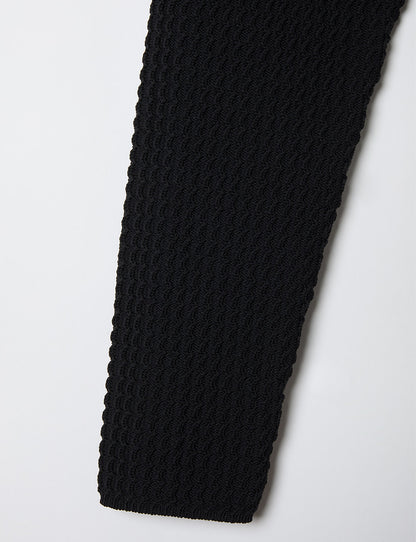 knit polo top / black