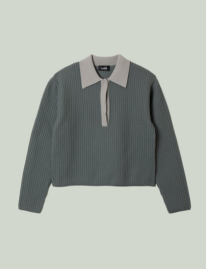 knit polo top / gray