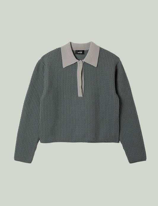 knit polo top / gray