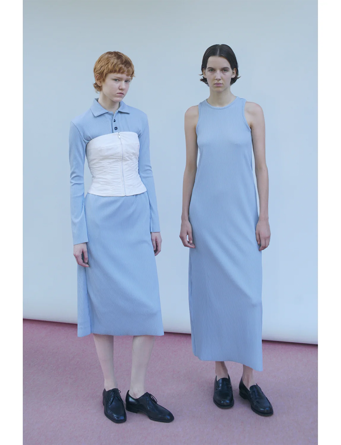 Pleats Knitted No Sleeve Dress / blue