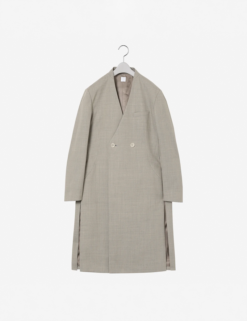 Collar Less Hidden Pocket Coat / beige