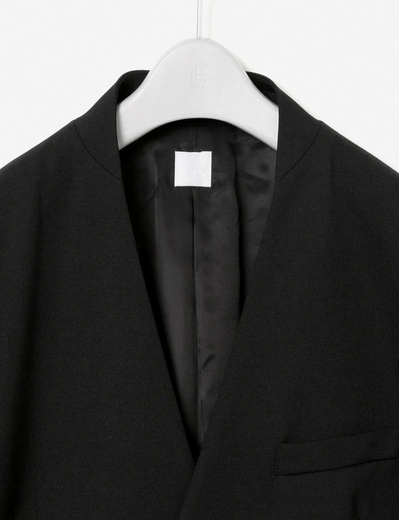 Collar Less Hidden Pocket Coat / black
