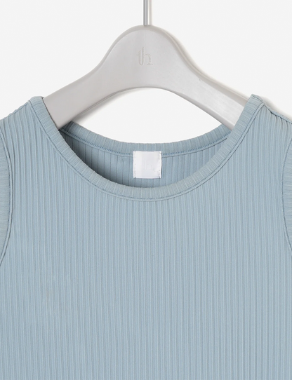 Pleats Knitted No Sleeve Dress / blue