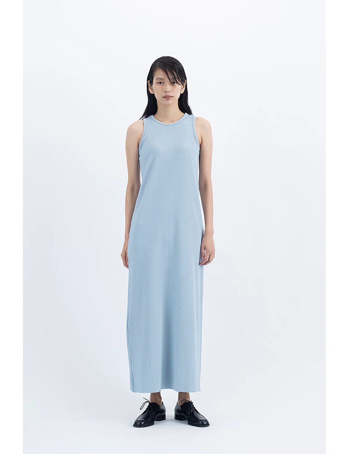 Pleats Knitted No Sleeve Dress / blue