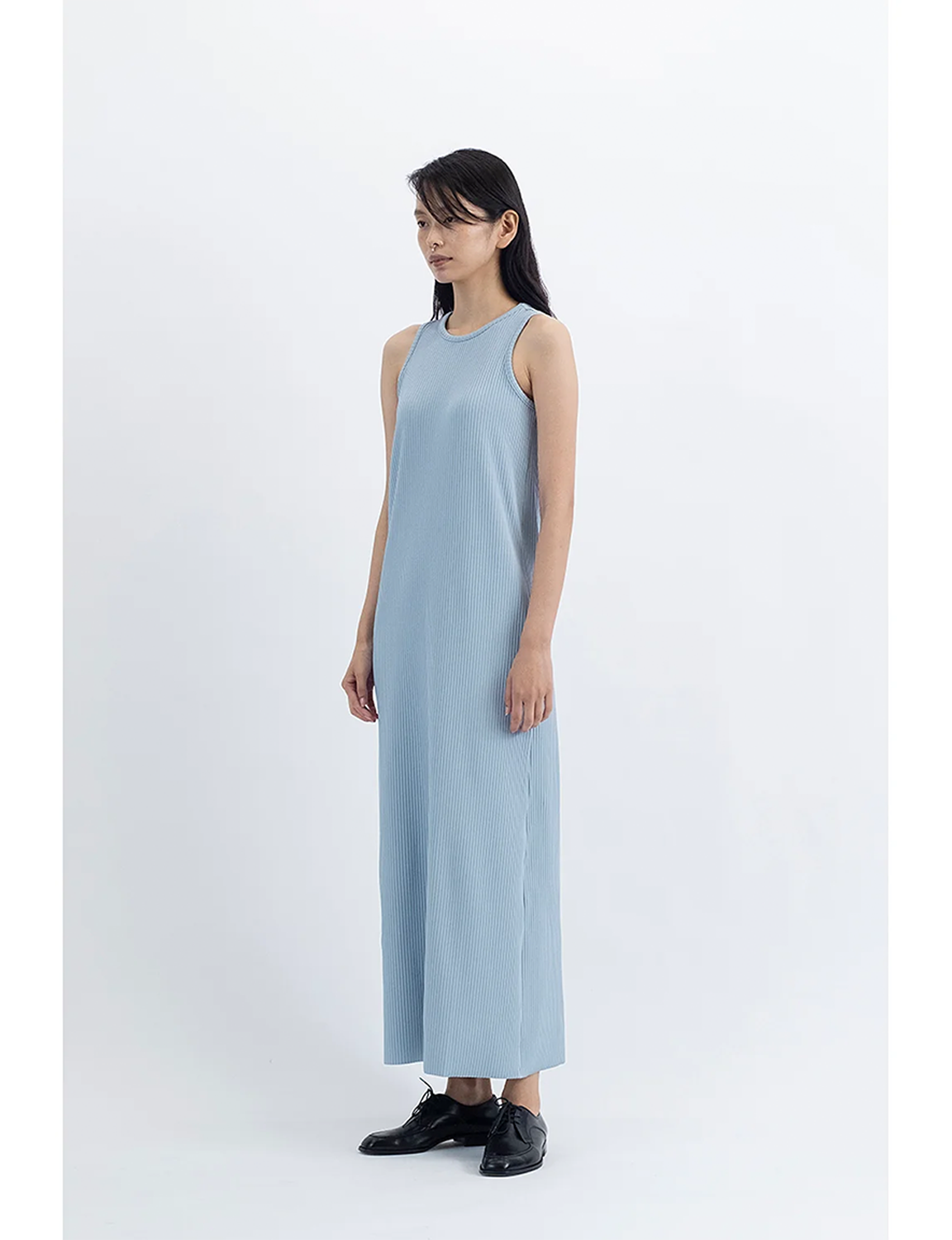 Pleats Knitted No Sleeve Dress / blue