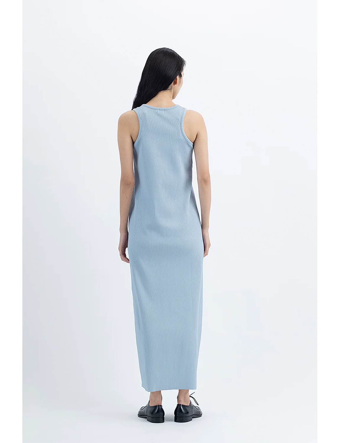 Pleats Knitted No Sleeve Dress / blue