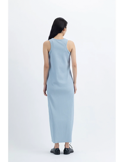 Pleats Knitted No Sleeve Dress / blue
