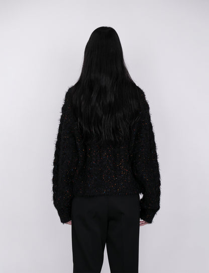 Color Nep Mole Knit Cardigan / black