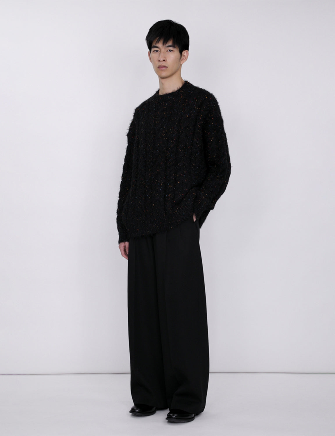 Color Nep Mole Knit Pullover / black